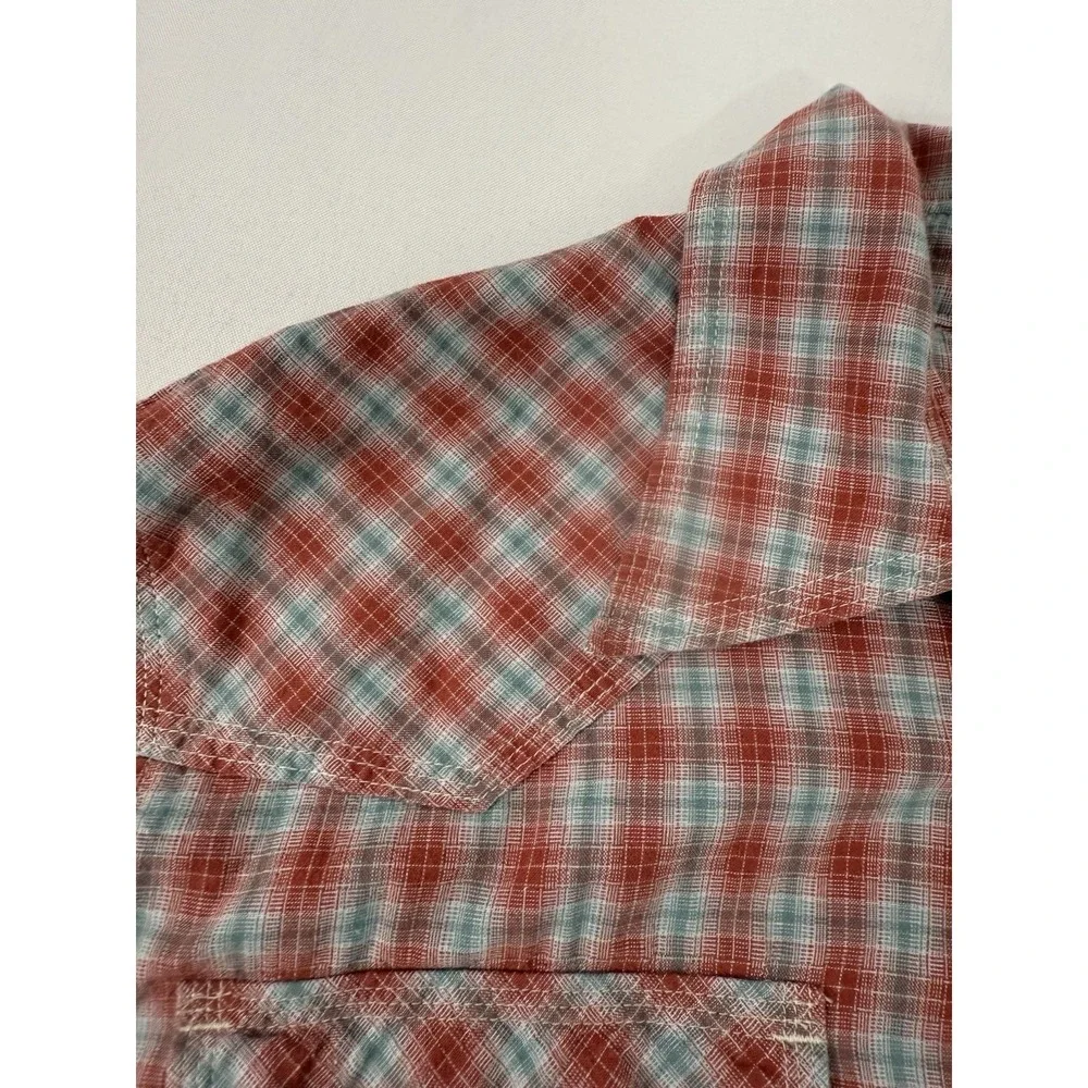 True Religion Short Sleeve Rocky Western Shirt Mens XXL Red Plaid Pearl Snap
